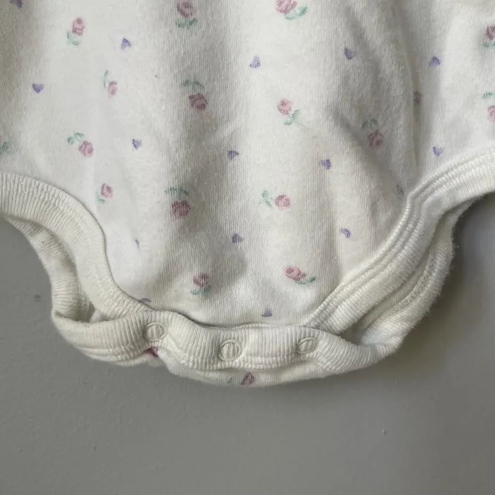 Vintage 90’s Baby Girl One Piece Sz 0-3‎ Months 100% Cotton Long Sleeve Floral